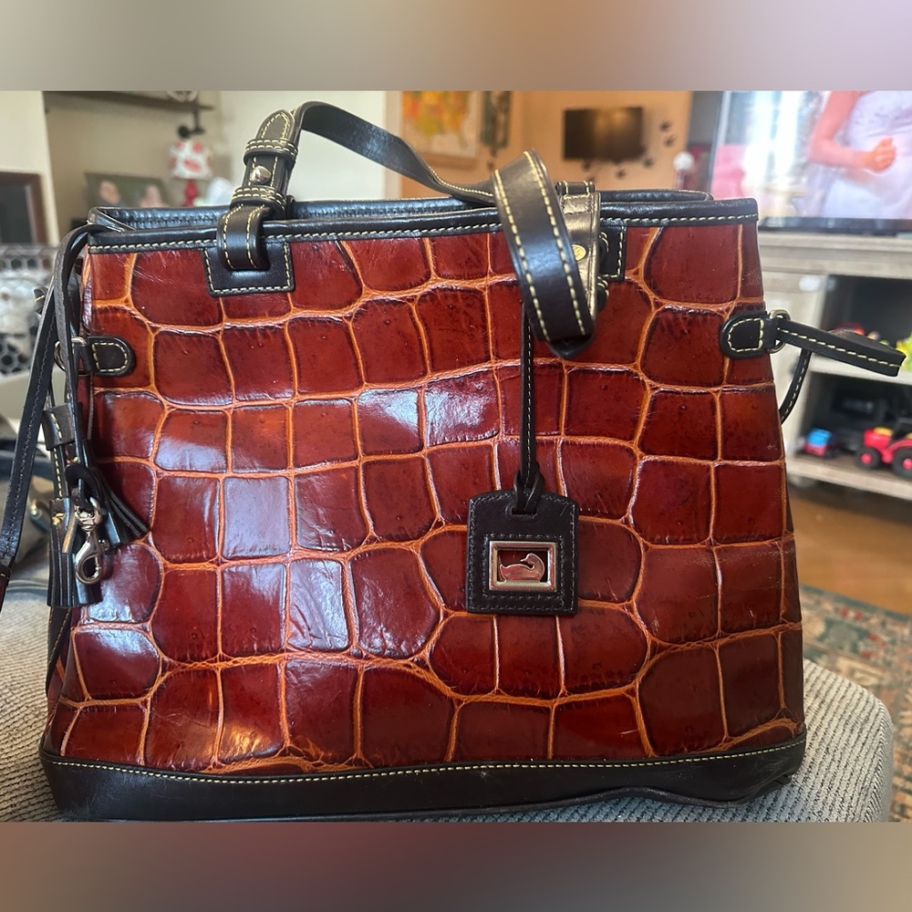 Dooney & Bourke Brown and red Croc Embossed Bag